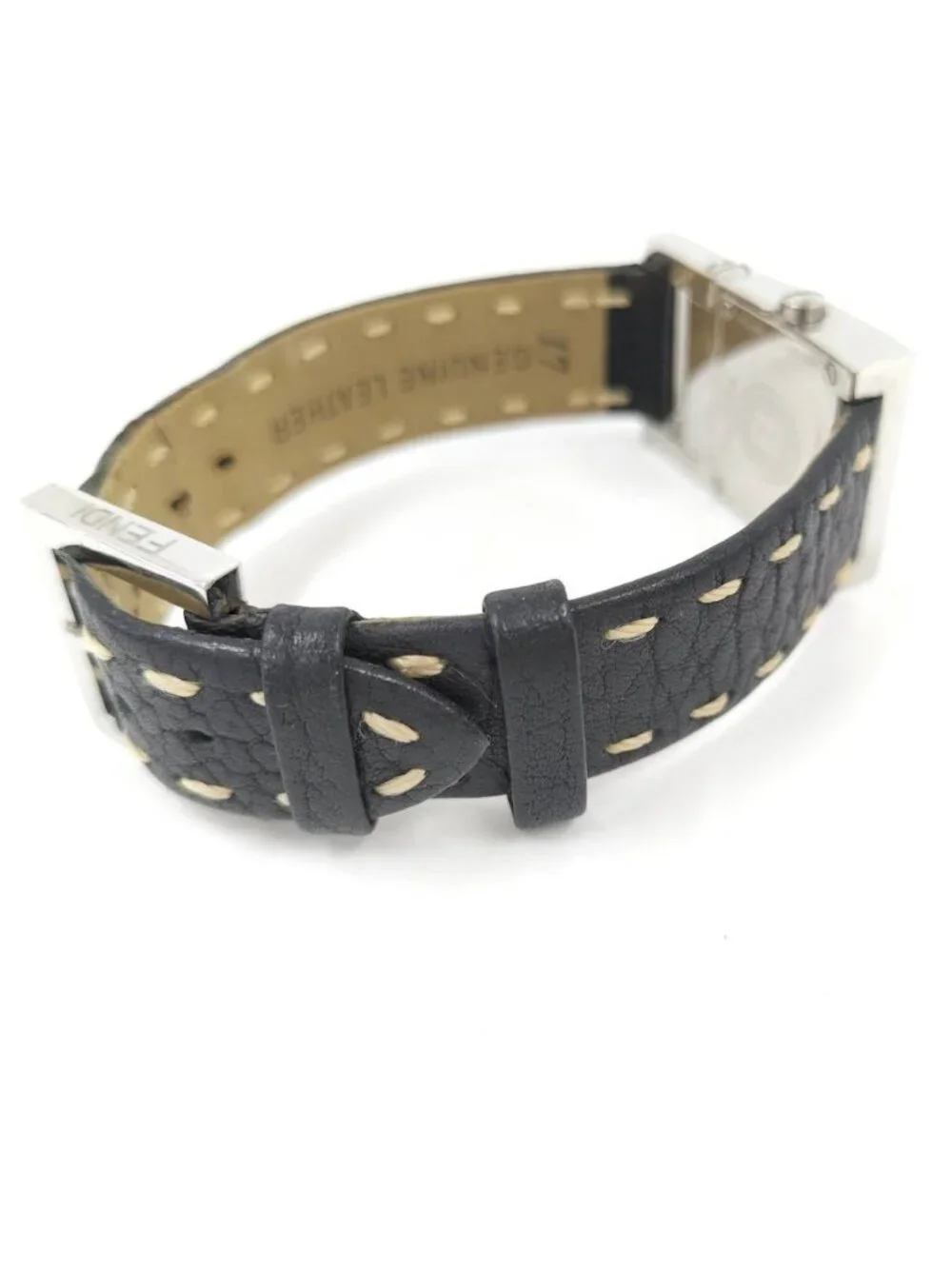 Fendi Watch Orologi Square SS Quartz Leather Black Dial